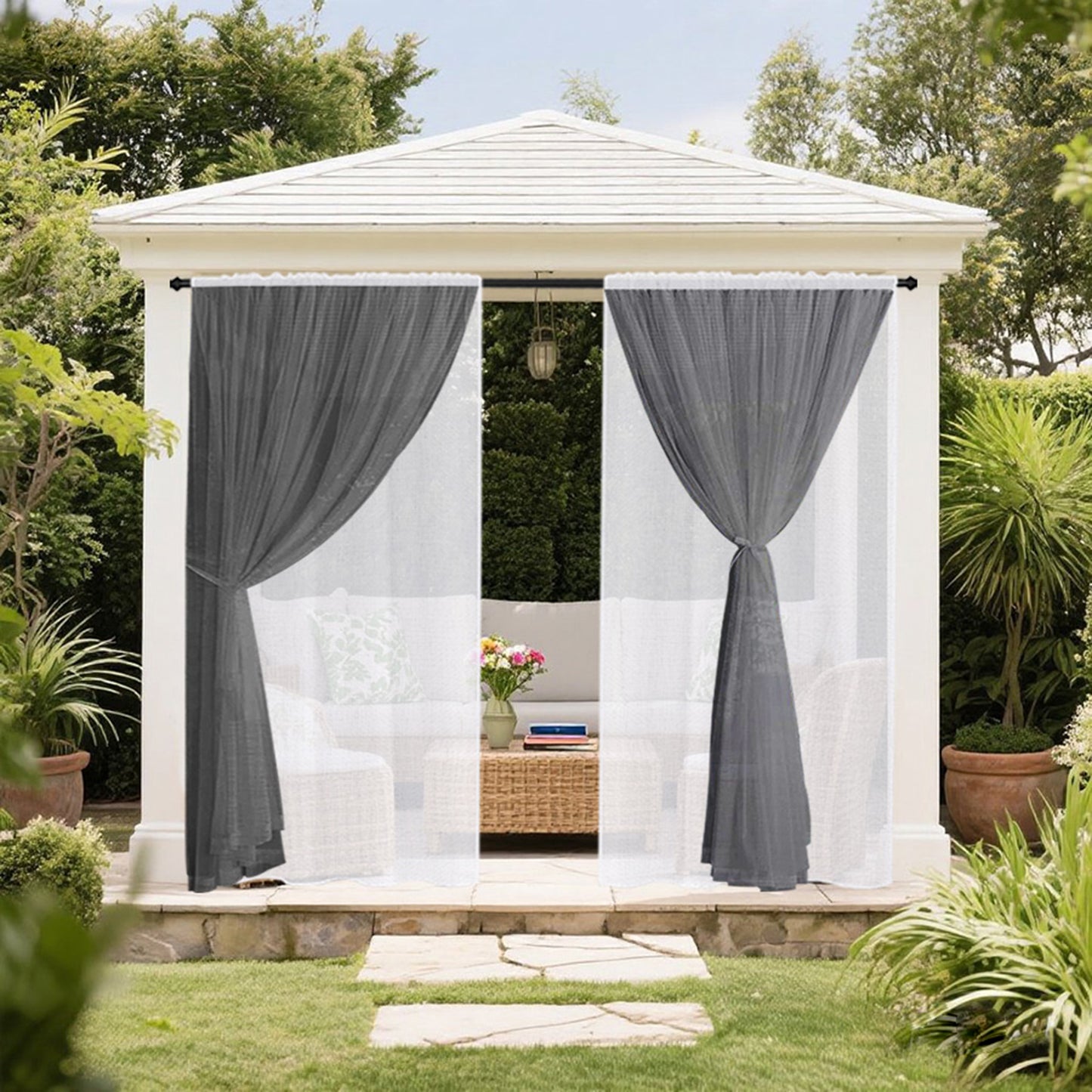 Outdoor Gardine Zweilagig Wasserabweisend mit Moskitonetz 1 Panel