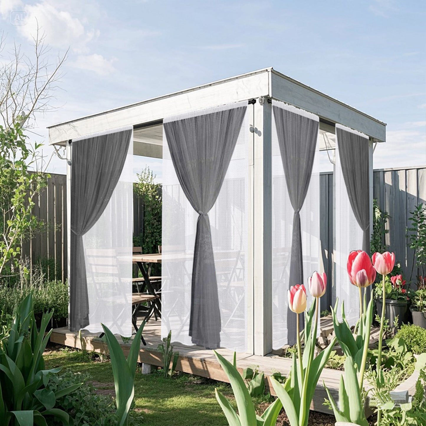 Outdoor Gardine Zweilagig Wasserabweisend mit Moskitonetz 1 Panel