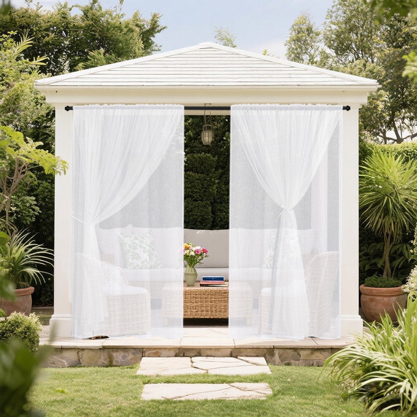 Outdoor Gardine Zweilagig Wasserabweisend mit Moskitonetz 1 Panel