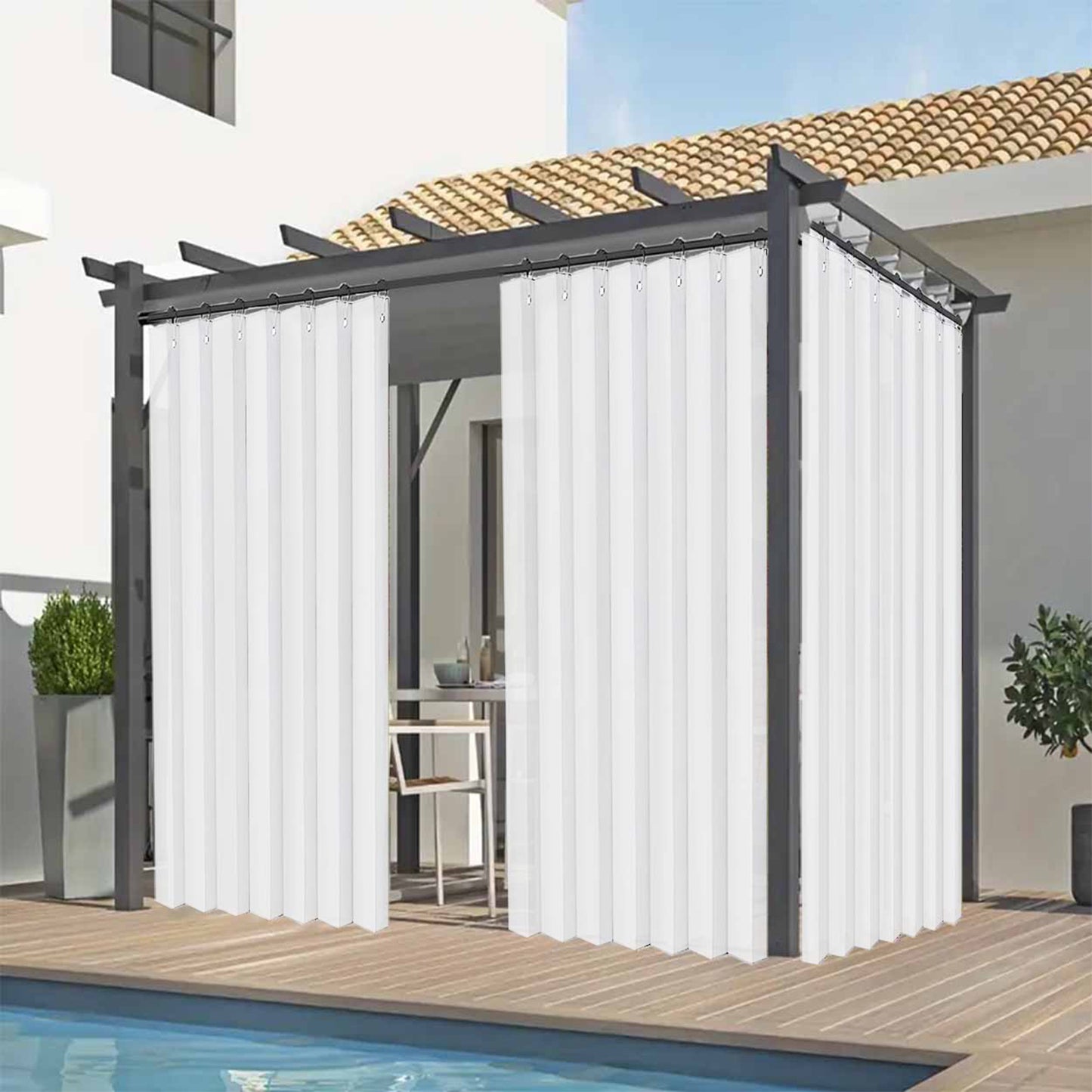 Waterproof outdoor curtain for terrace and garden with eyelets