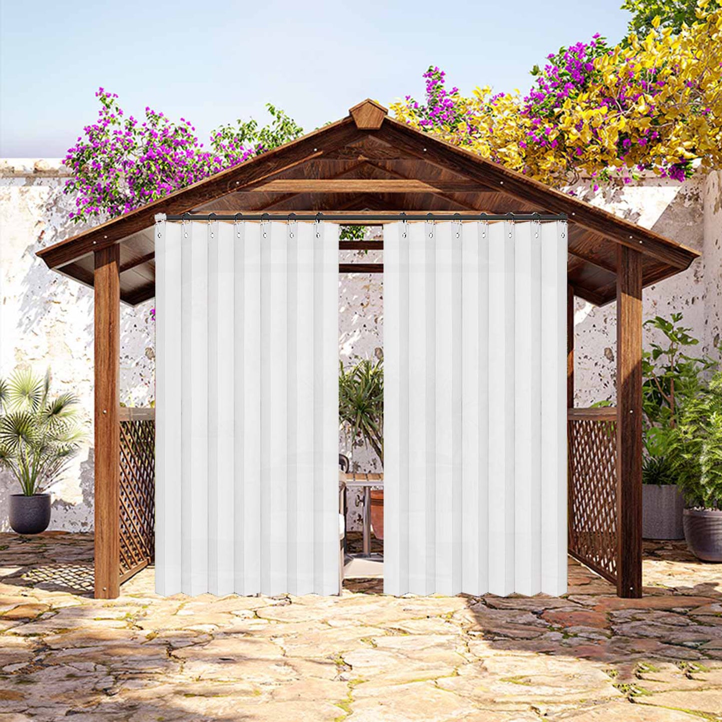 Waterproof outdoor curtain for terrace and garden with eyelets