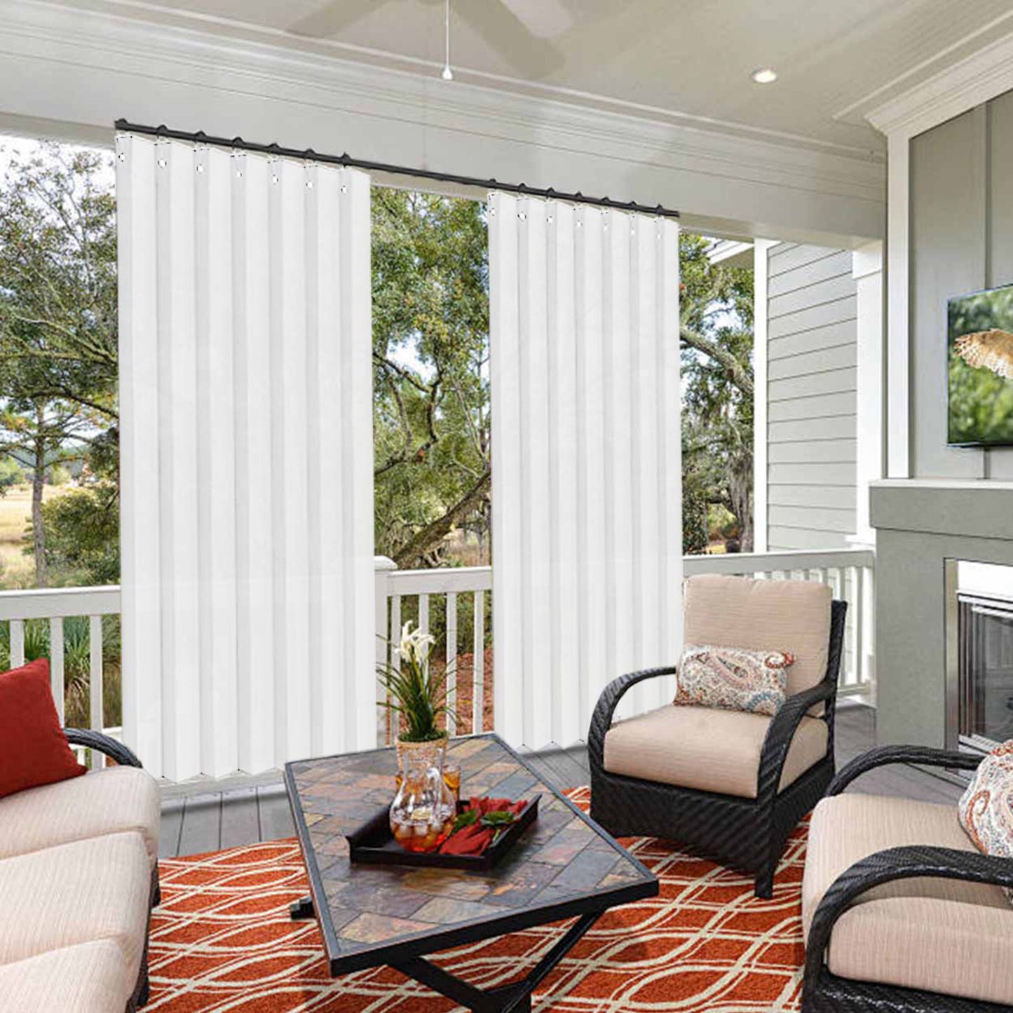 Waterproof outdoor curtain for terrace and garden with eyelets