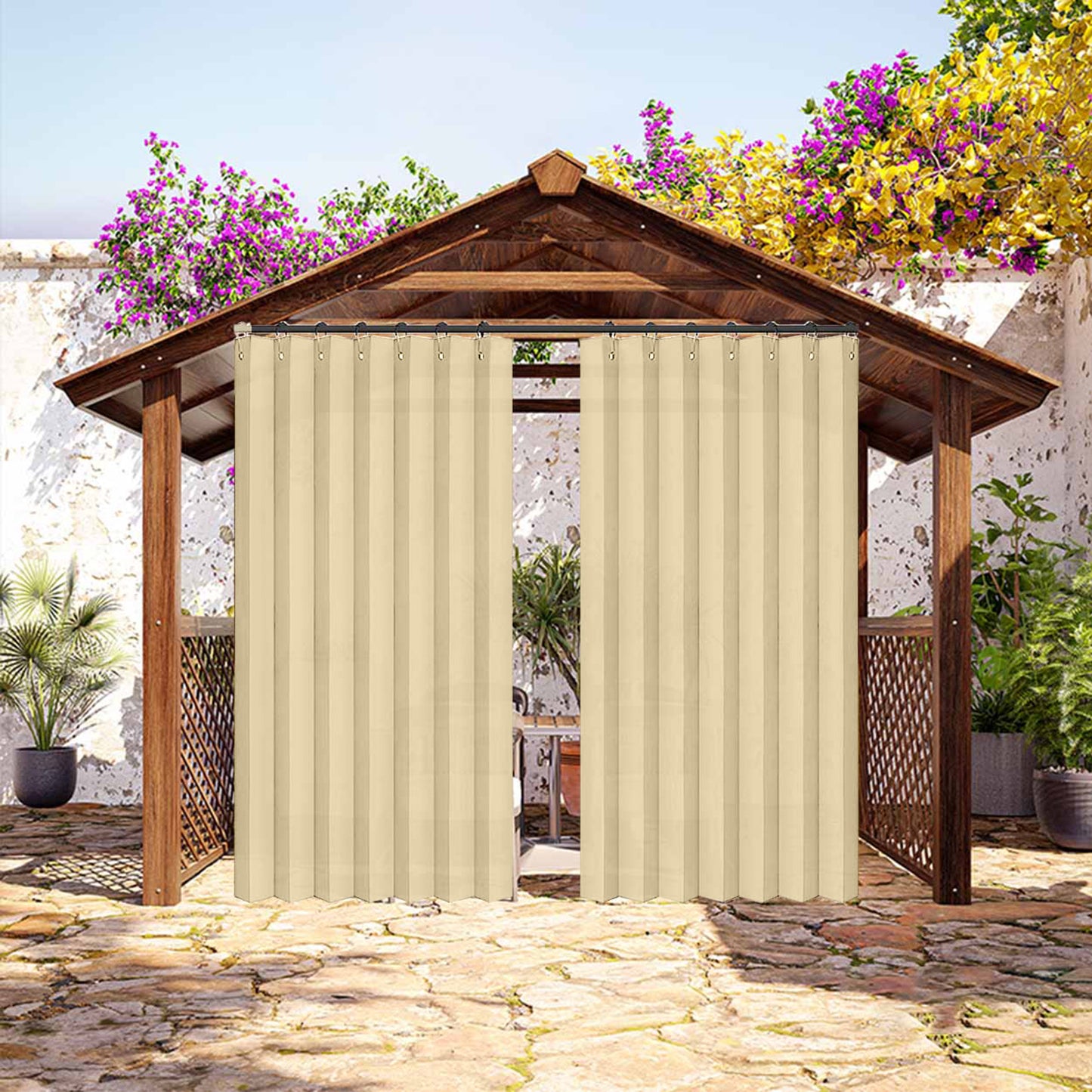 Waterproof outdoor curtain for terrace and garden with eyelets