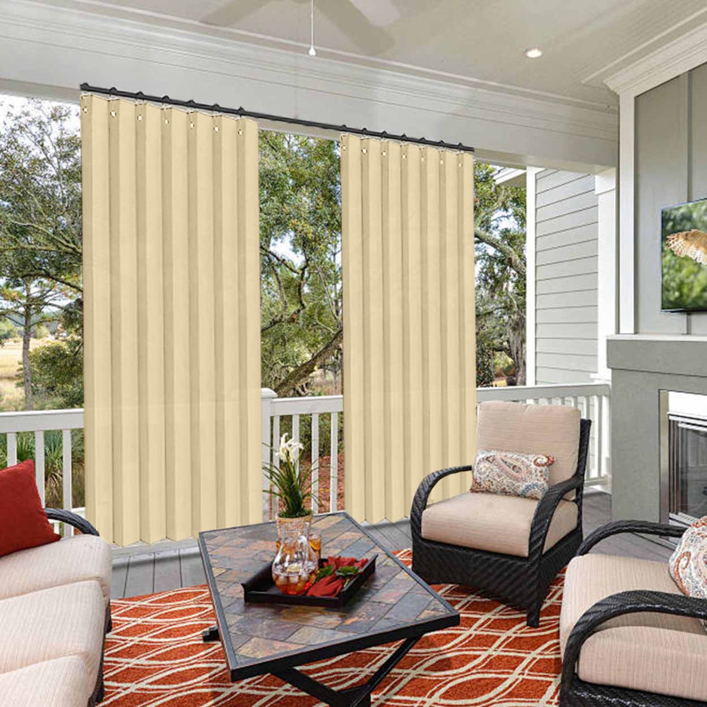 Waterproof outdoor curtain for terrace and garden with eyelets