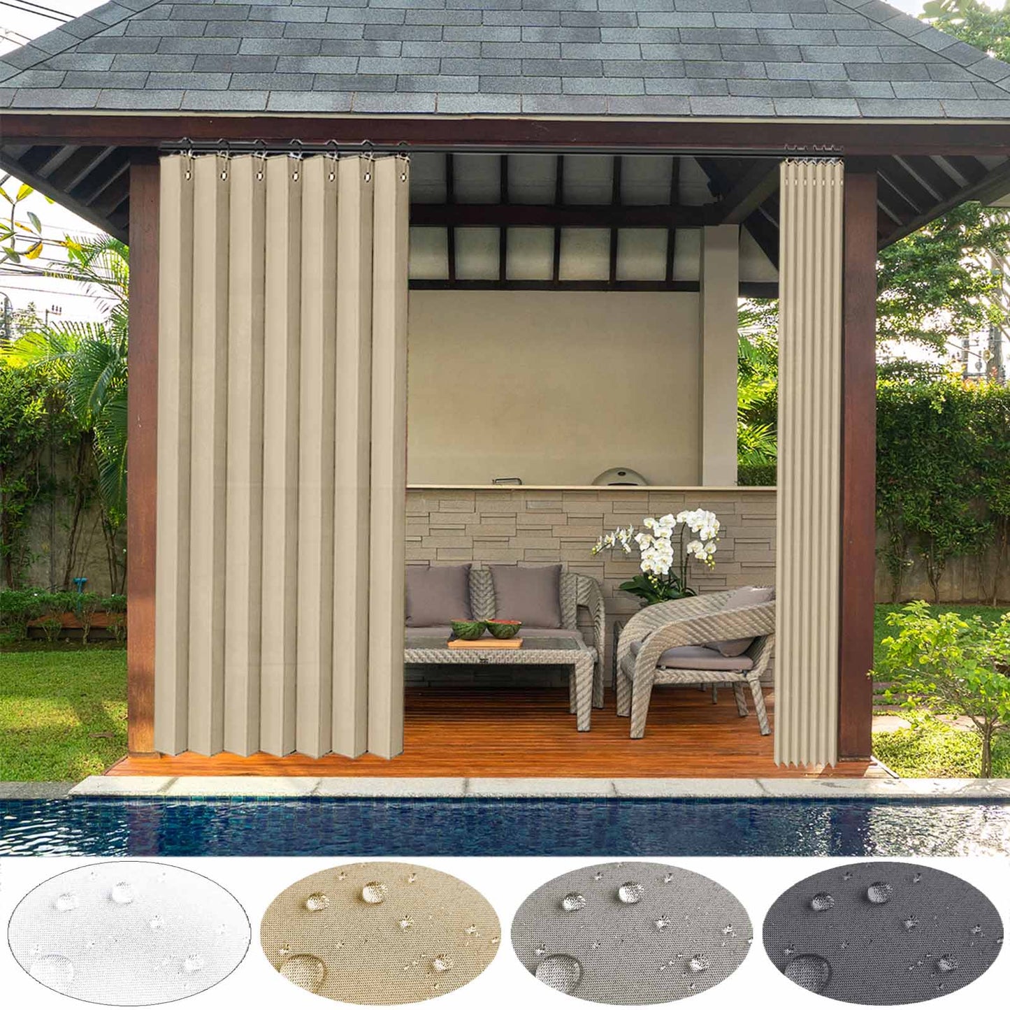 Waterproof outdoor curtain for terrace and garden with eyelets