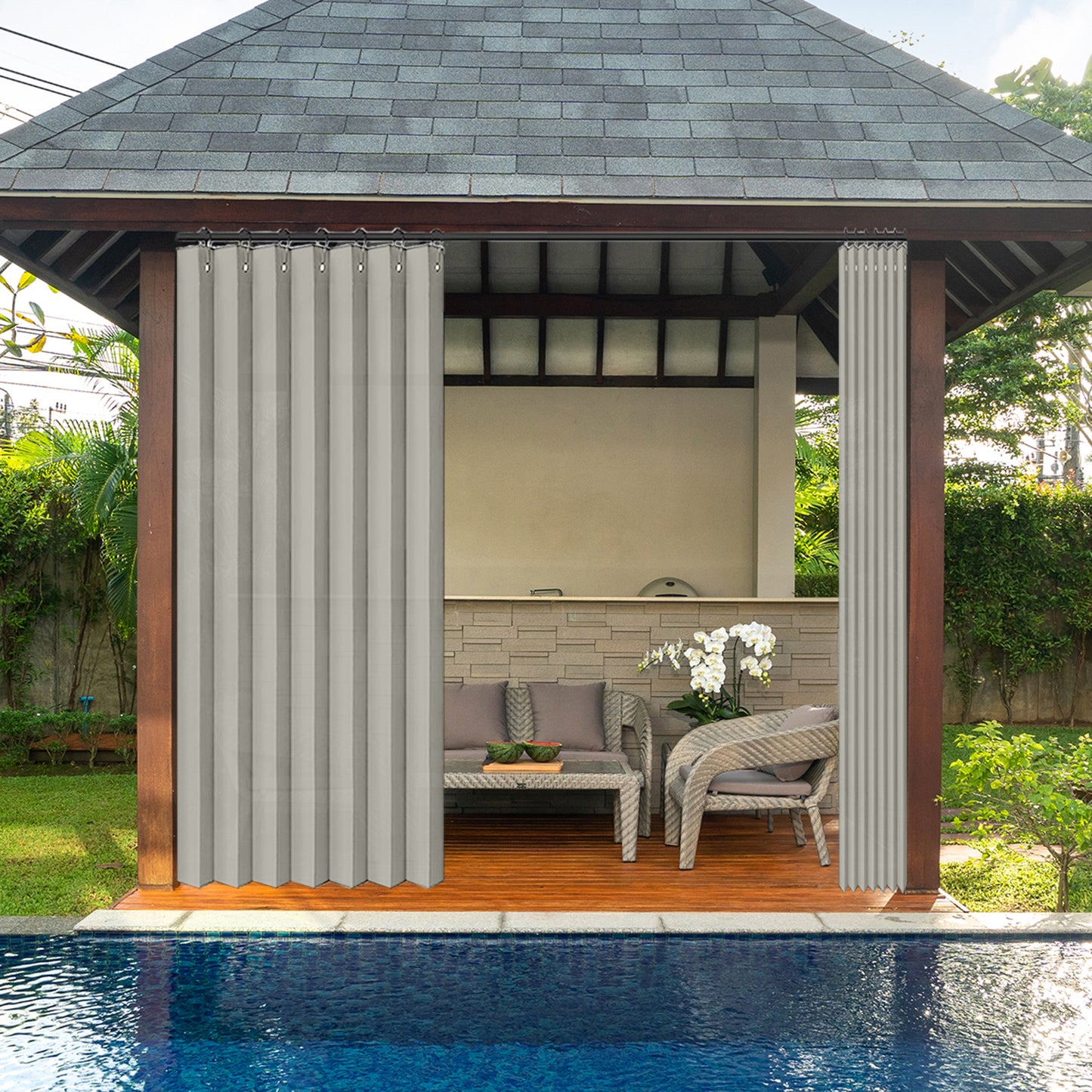 Waterproof outdoor curtain for terrace and garden with eyelets