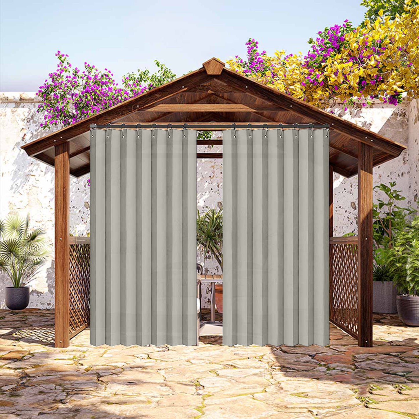 Waterproof outdoor curtain for terrace and garden with eyelets