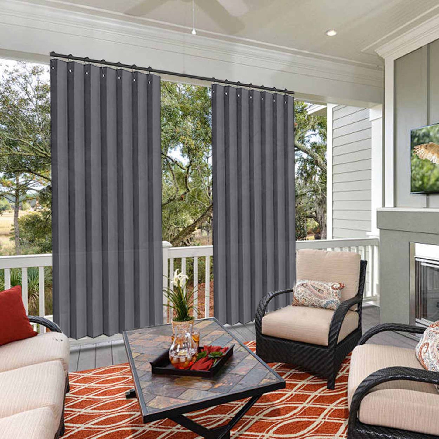 Waterproof outdoor curtain for terrace and garden with eyelets