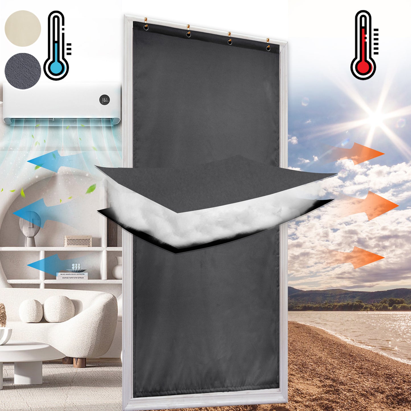 Wasserdichter gesteppter Thermo Türvorhang · Schall und Wärmeschutz