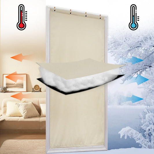 Waterproof quilted thermal door curtain · Sound and heat protection