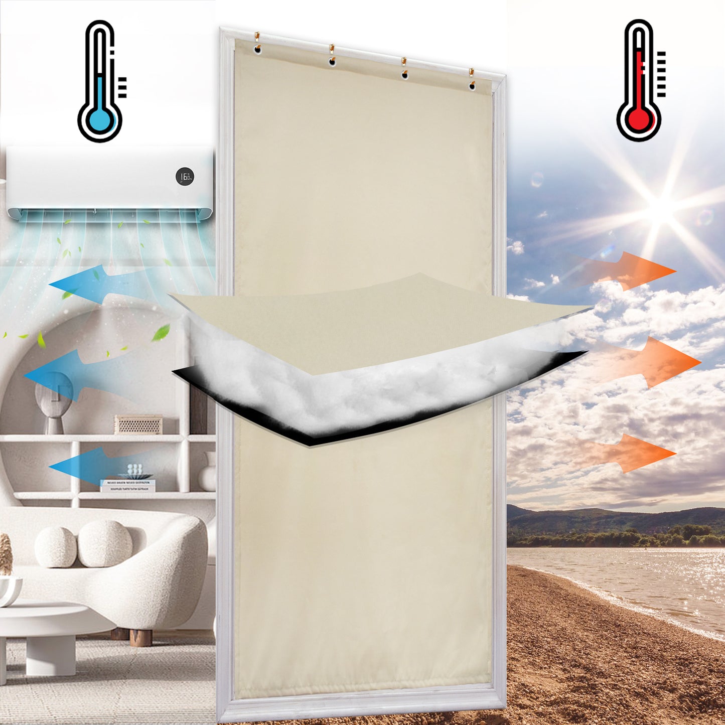 Wasserdichter gesteppter Thermo Türvorhang · Schall und Wärmeschutz
