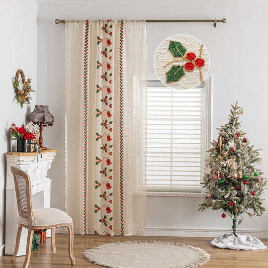Christmas Curtain in Cream with Embroidery – Transparent, 1 Panel