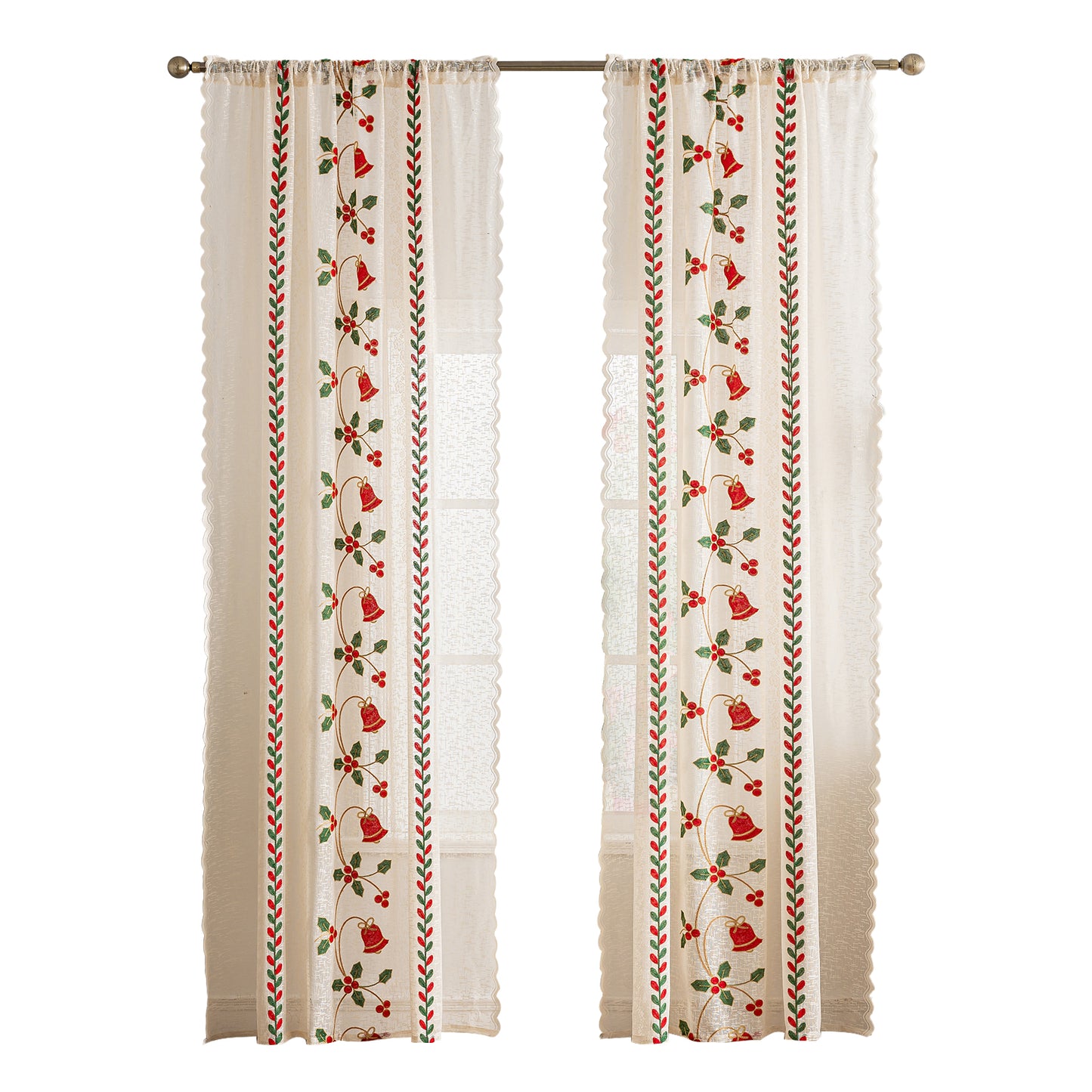 Rideau de Noël crème avec broderie – Transparent, 1 panneau