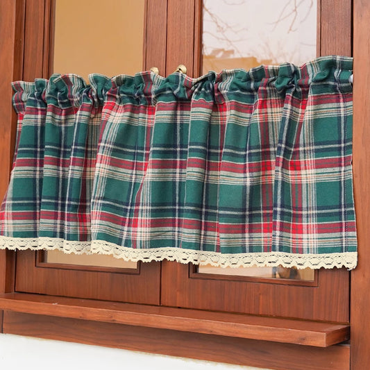 Weihnachtliche Kurzgardine im Karomuster · Vintage Boho · Grün