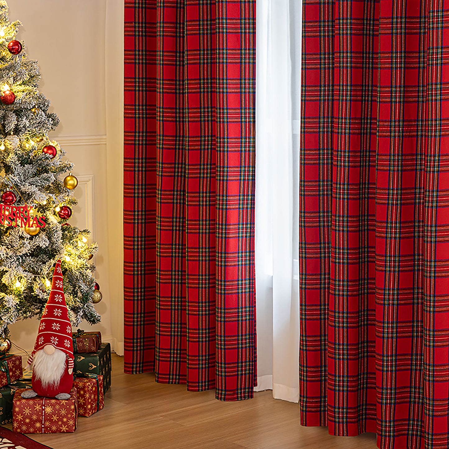 Weihnachtlicher Vorhang im Karomuster · Rot Grün · Vintage Stil