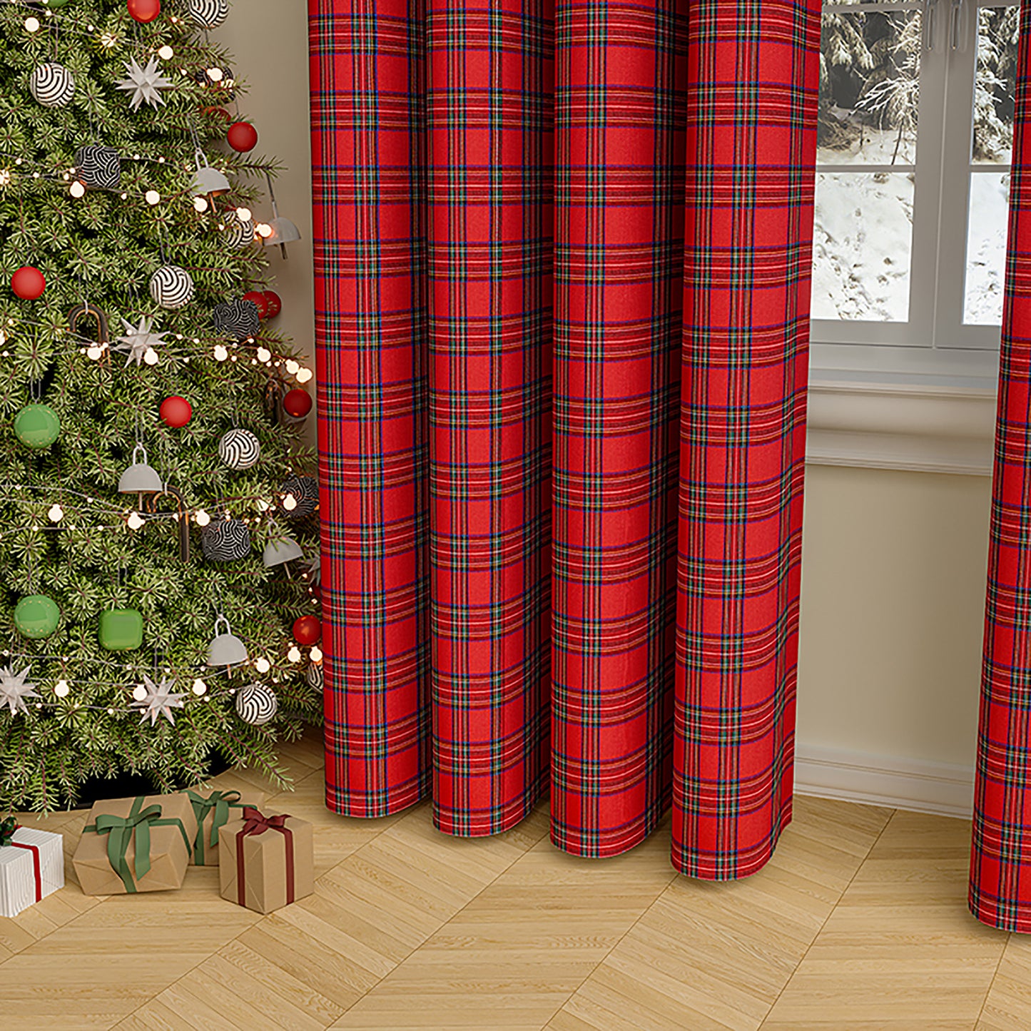 Weihnachtlicher Vorhang im Karomuster · Rot Grün · Vintage Stil