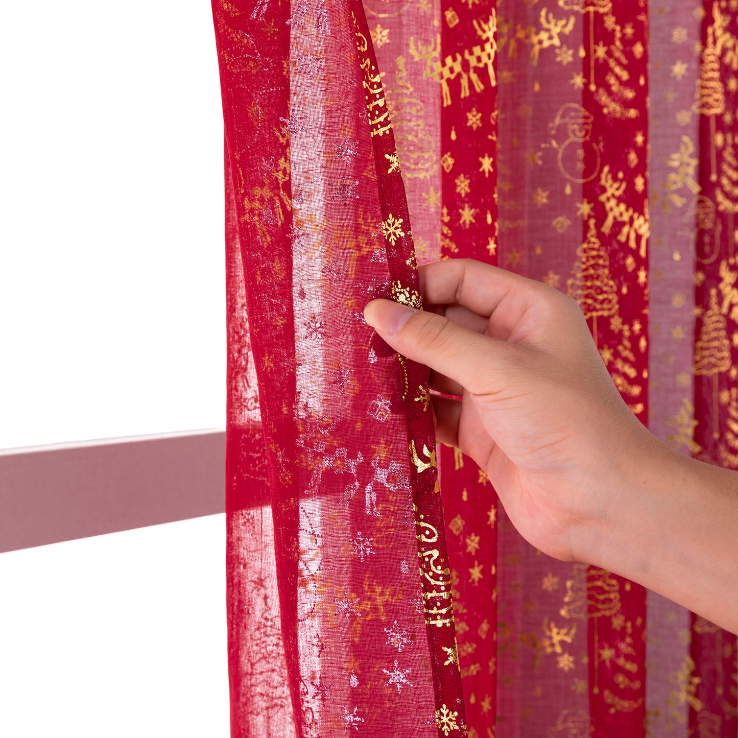 Weihnachts Gardinen Set Goldfolie Rot oder Grün 2-teilig