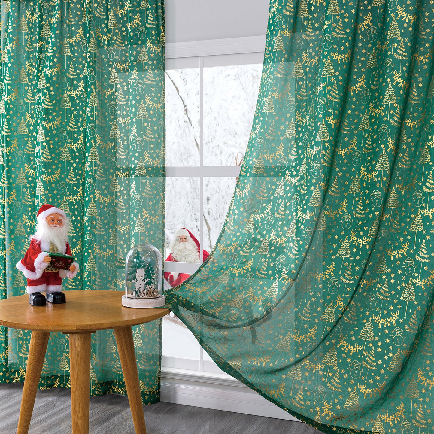 Weihnachts Gardinen Set Goldfolie Rot oder Grün 2-teilig