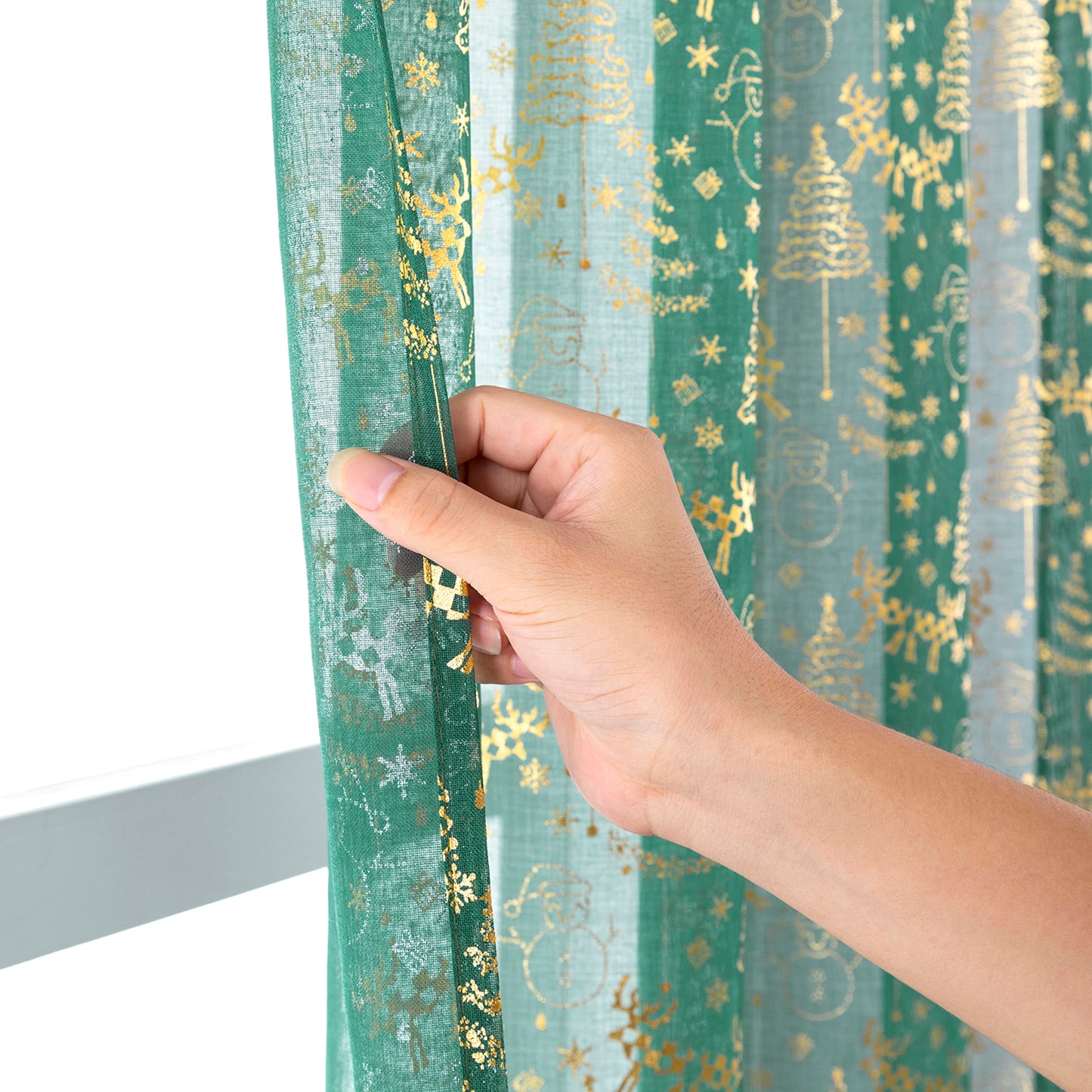 Ensemble de rideaux de Noël en feuille d'or rouge ou vert 2 pièces