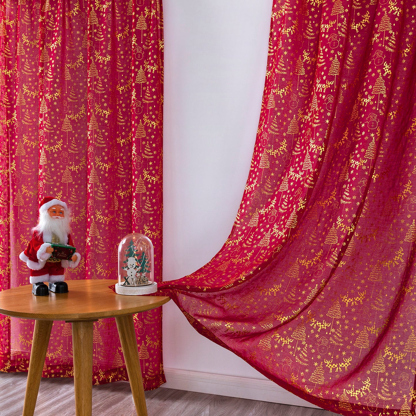 Weihnachts Gardinen Set Goldfolie Rot oder Grün 2-teilig