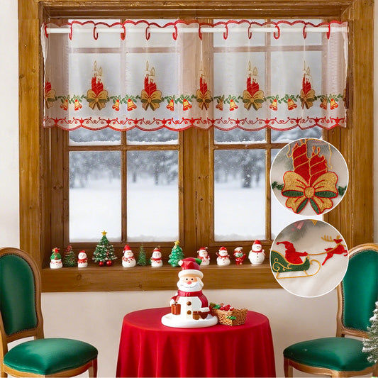Weihnachts Kurzgardine mit Stickerei Weiß Einzelstück
