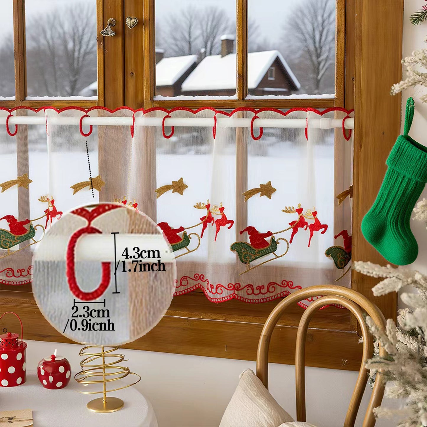 Weihnachts Kurzgardine mit Stickerei Weiß Einzelstück
