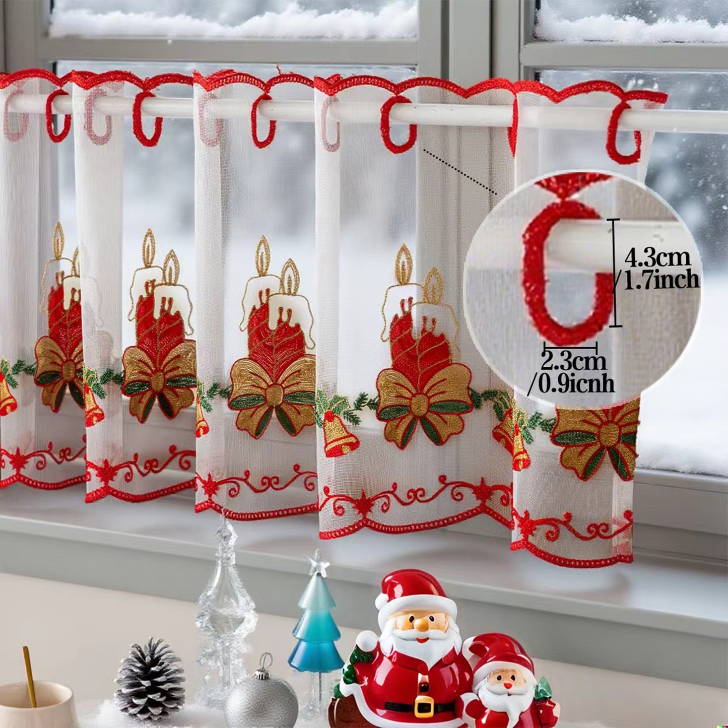 Weihnachts Kurzgardine mit Stickerei Weiß Einzelstück