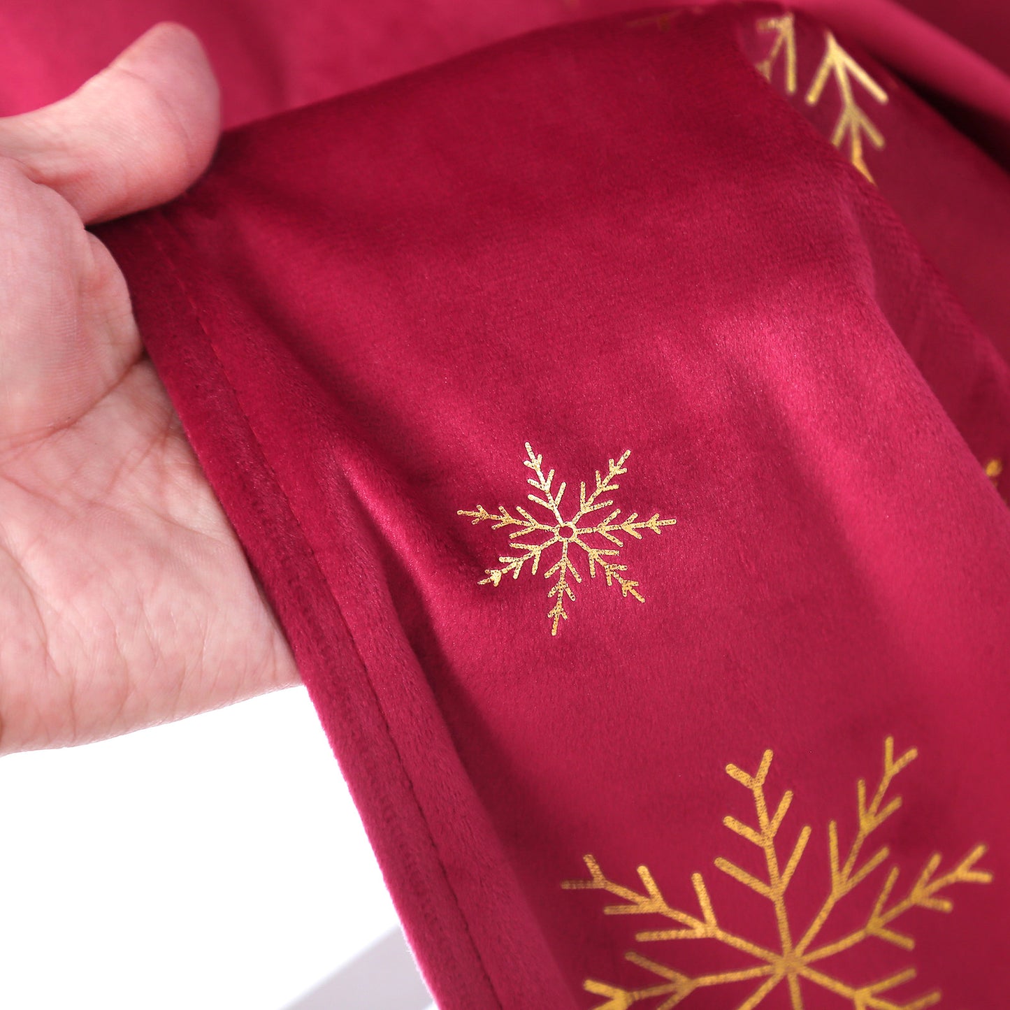 Christmas velvet curtains with gold foil snowflakes 2-piece red or green