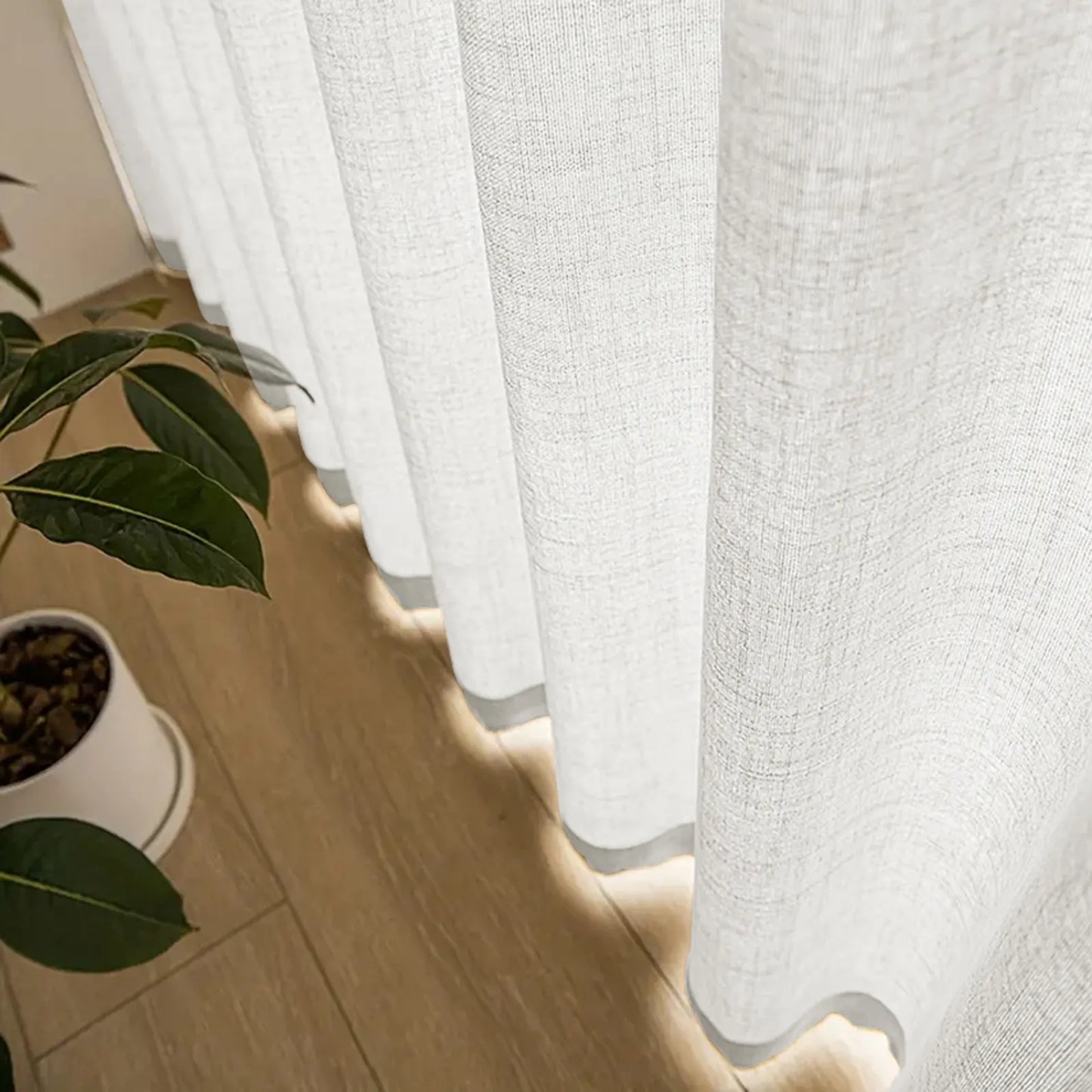 Edle Gardine in Leinenoptik mit Faltenband – 2er-Set, Lichtdurchlässig