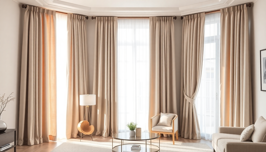 Beige Curtain Panels Close to the Ceiling