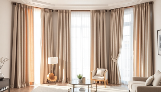 Beige Curtain Panels Close to the Ceiling
