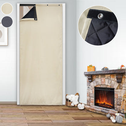 Waterproof Quilted Door Curtains, 1 Panel, Beige, 82x204cm/100x210cm