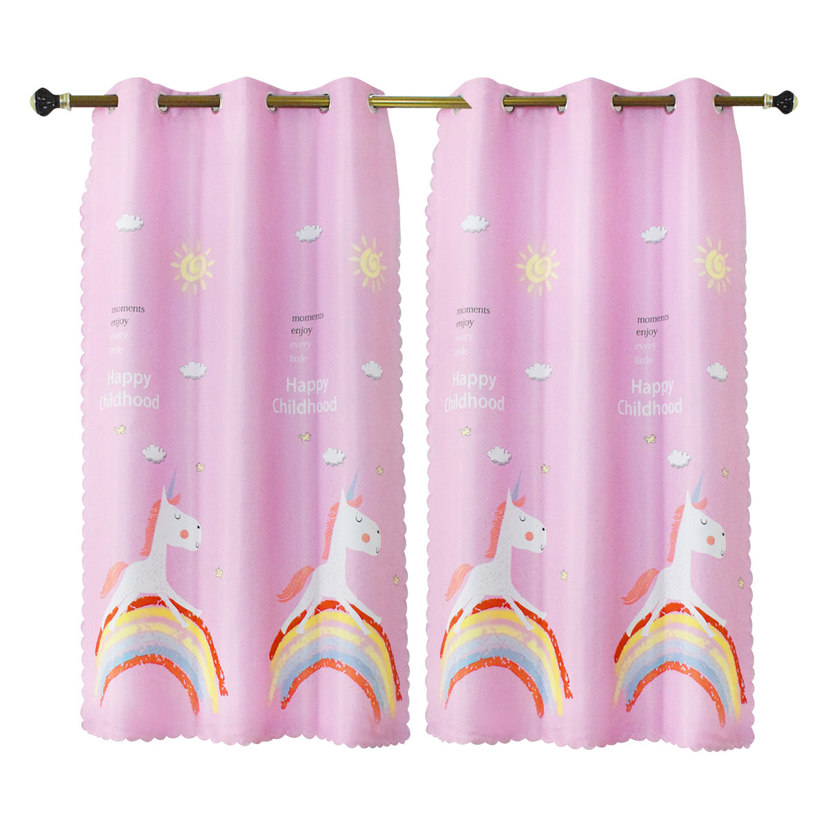 Rideaux de dessin animé Licorne, 1 panneau, rose, 110*130cm/110*160cm/110*190cm
