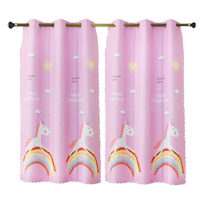Rideaux de dessin animé Licorne, 1 panneau, rose, 110*130cm/110*160cm/110*190cm
