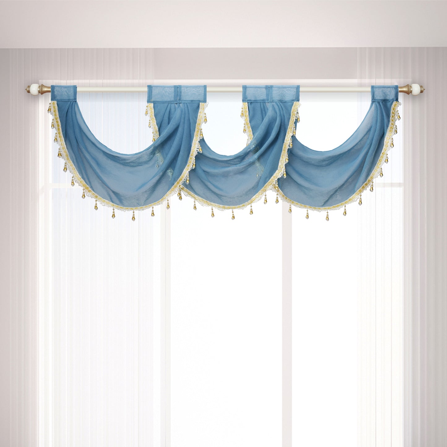 Rideaux à volants Swag Valance Drops, 1 panneau, bleu, 76 x 60 cm