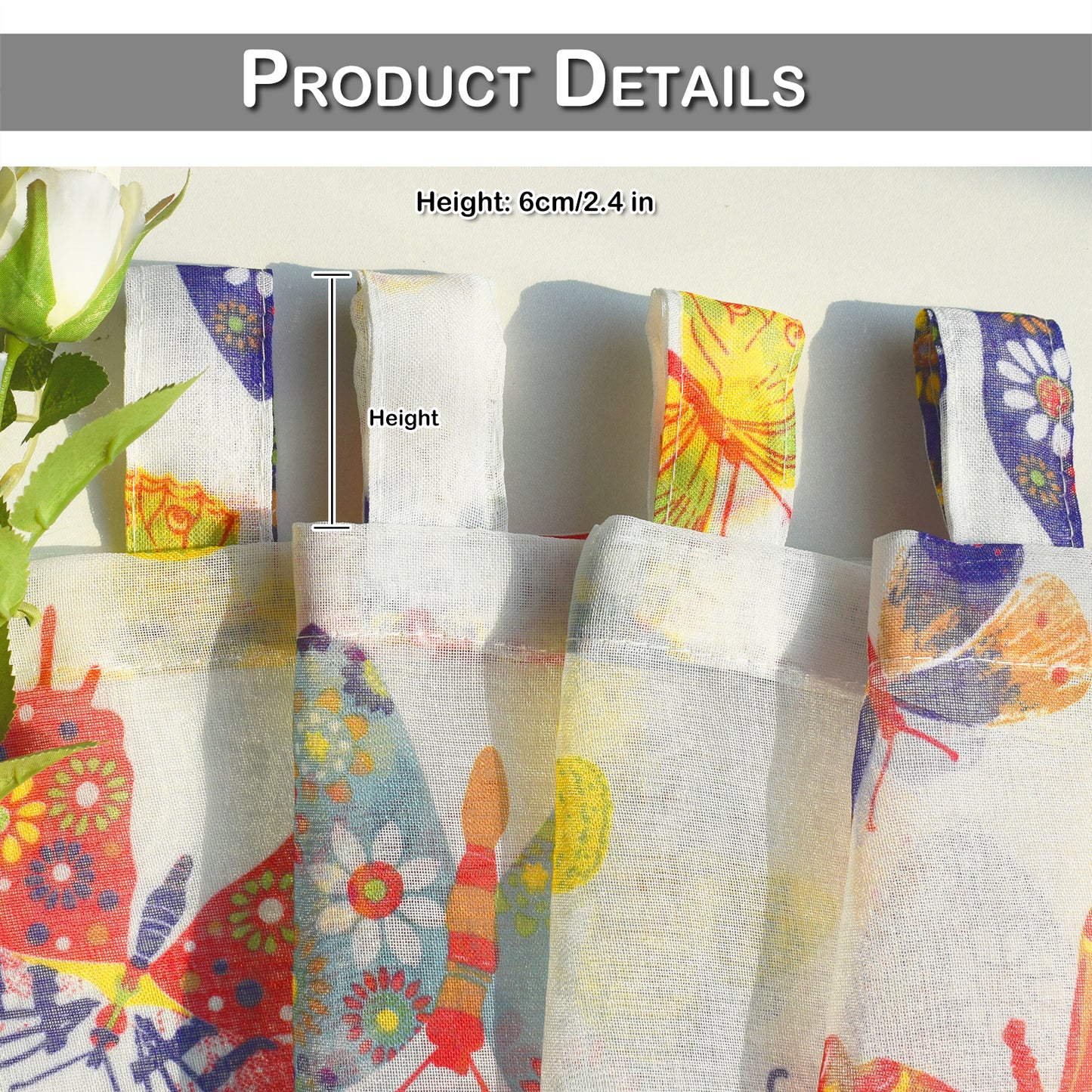 Butterfly Short Curtains, 1 Panel, White, 132*46cm/132*61cm/132*76cm/132*91cm