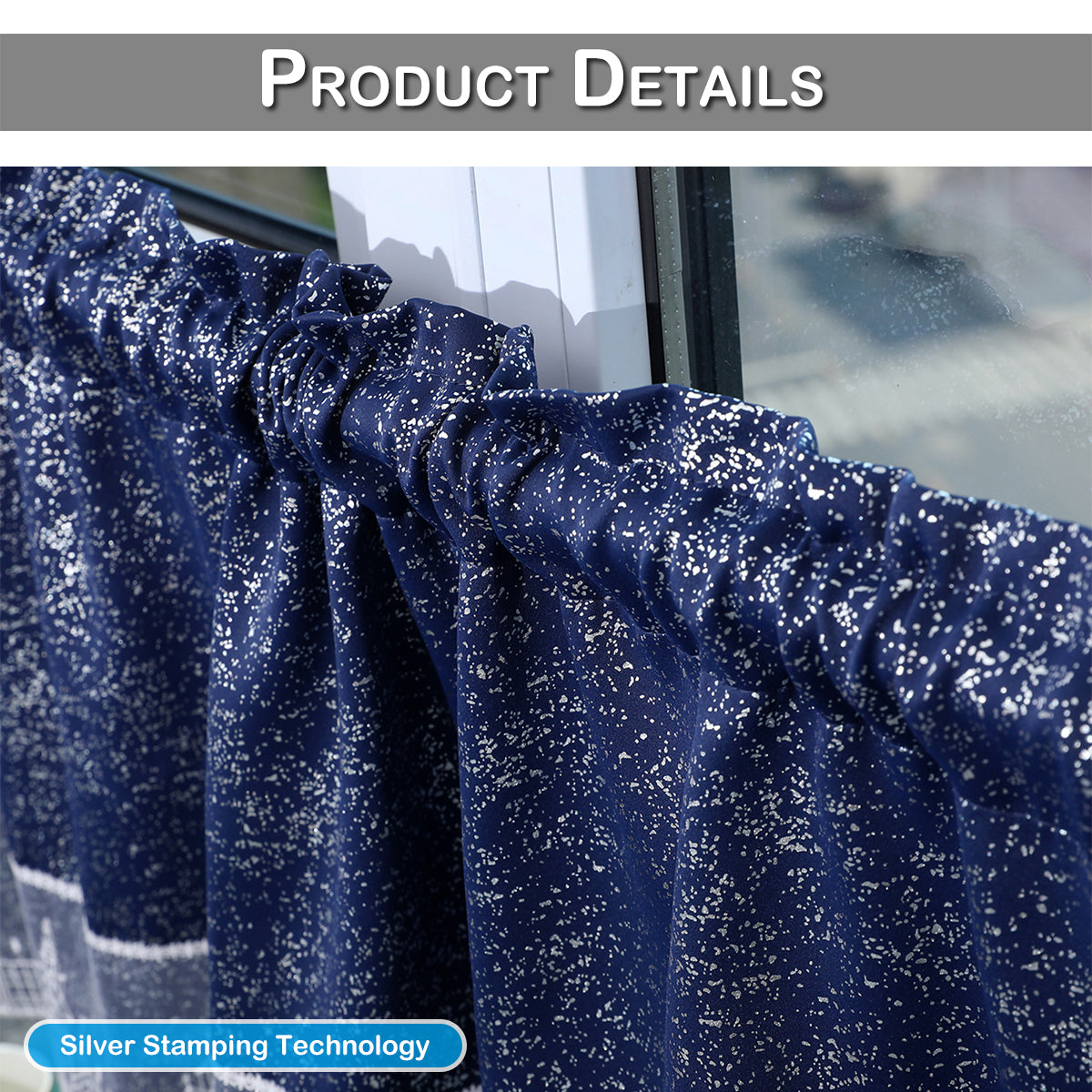 Stamping Lace Blackout Curtains, 1 Panel, Navy Blue, 132x45cm/132x60cm