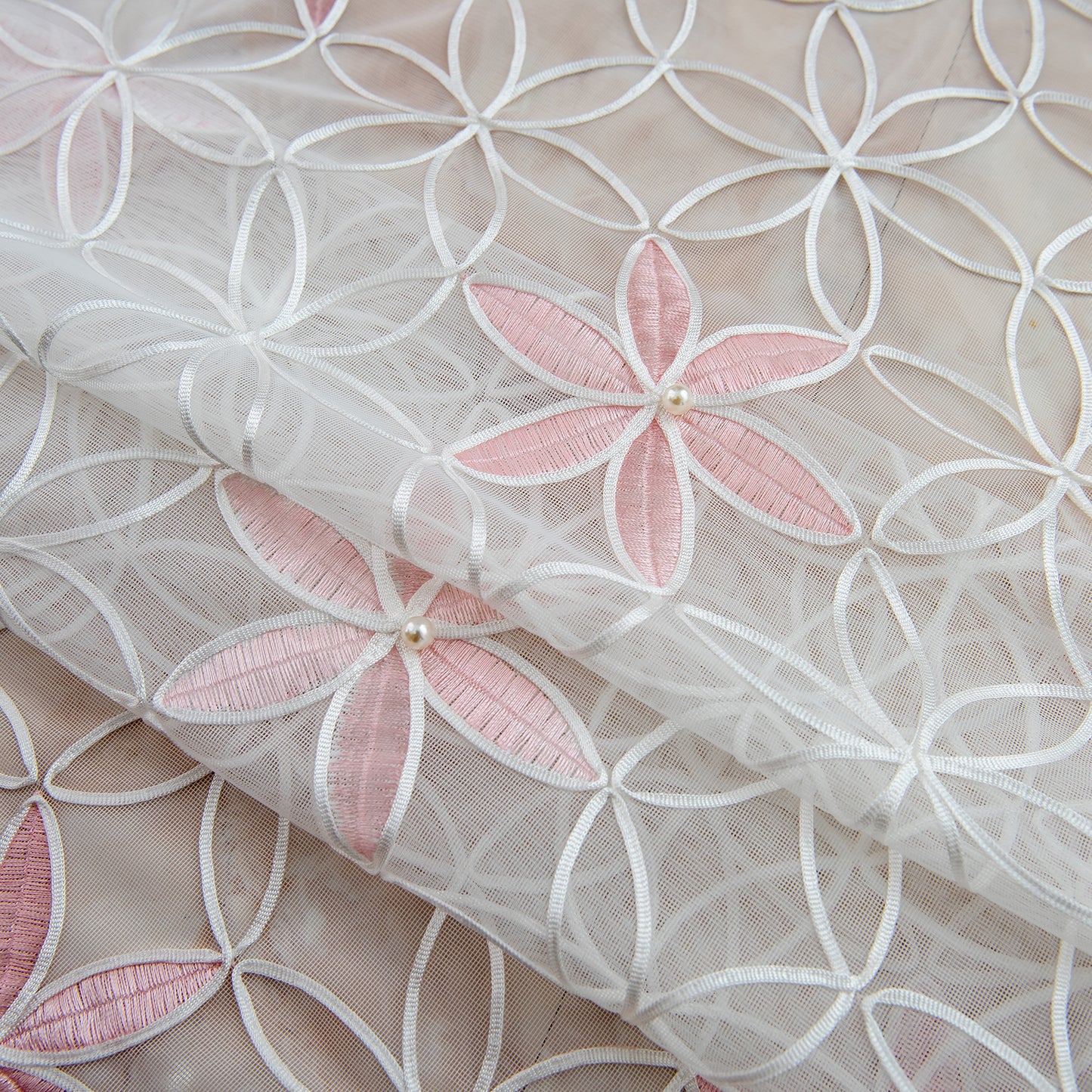 Embroidered Floral Sheer Curtain, 1 Panel, White, 132x160cm/132x213cm/132x244cm
