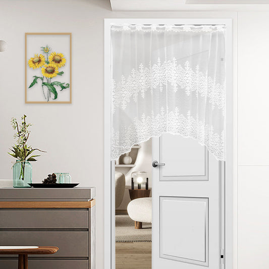 Floral Lace Door Short Curtains, 1 Panel, White, 105x100cm/155x100cm