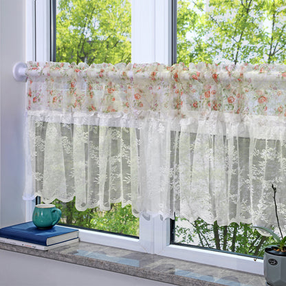 Floral Lace Sheer Short Curtains, 1 Panel, White, 132*45cm/132*60cm