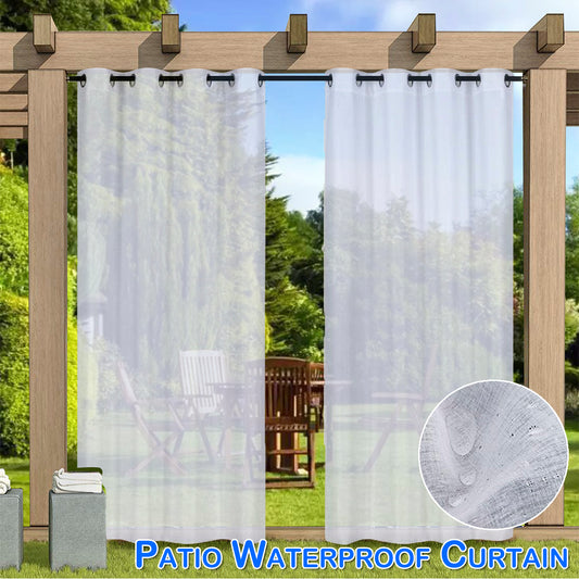 Waterproof Linen Curtain for Patio Sheer Outdoor Porch Yard