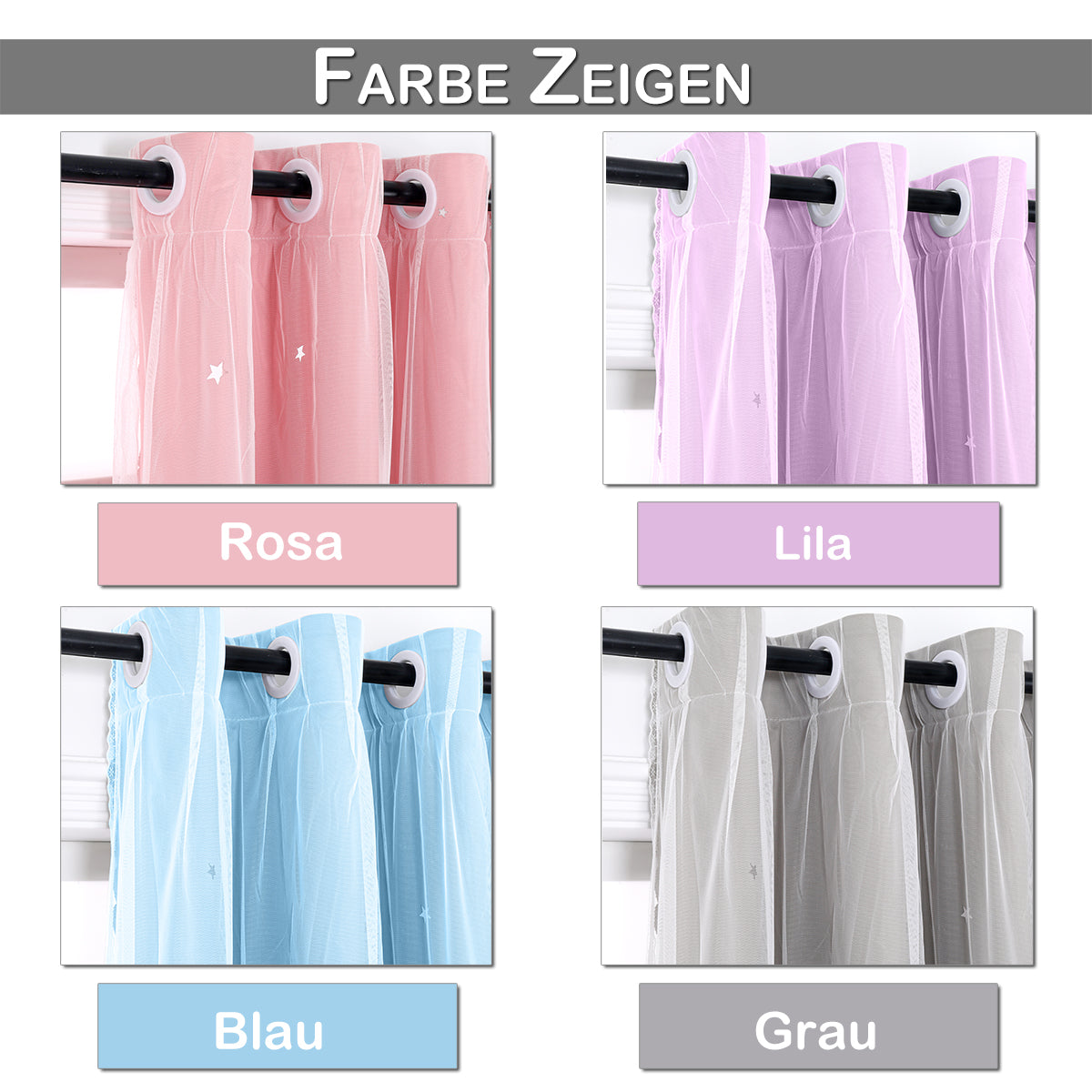 Verdunkelungsvorhang mit Tüll Overlay und Ausgestanzten Sternen – Einzelne Gardinenbahn