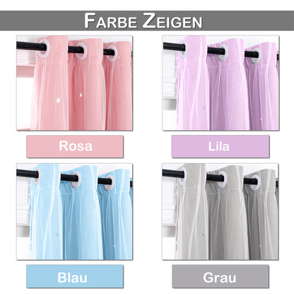 Verdunkelungsvorhang mit Tüll Overlay und Ausgestanzten Sternen – Einzelne Gardinenbahn