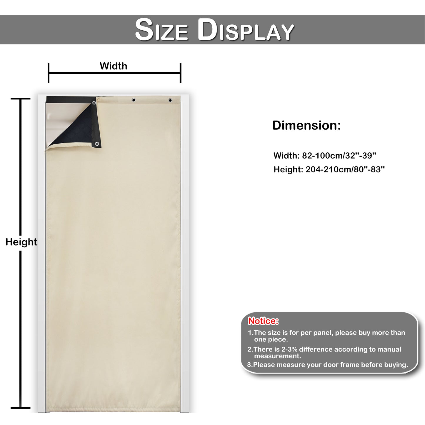 Waterproof Quilted Door Curtains, 1 Panel, Beige, 82x204cm/100x210cm