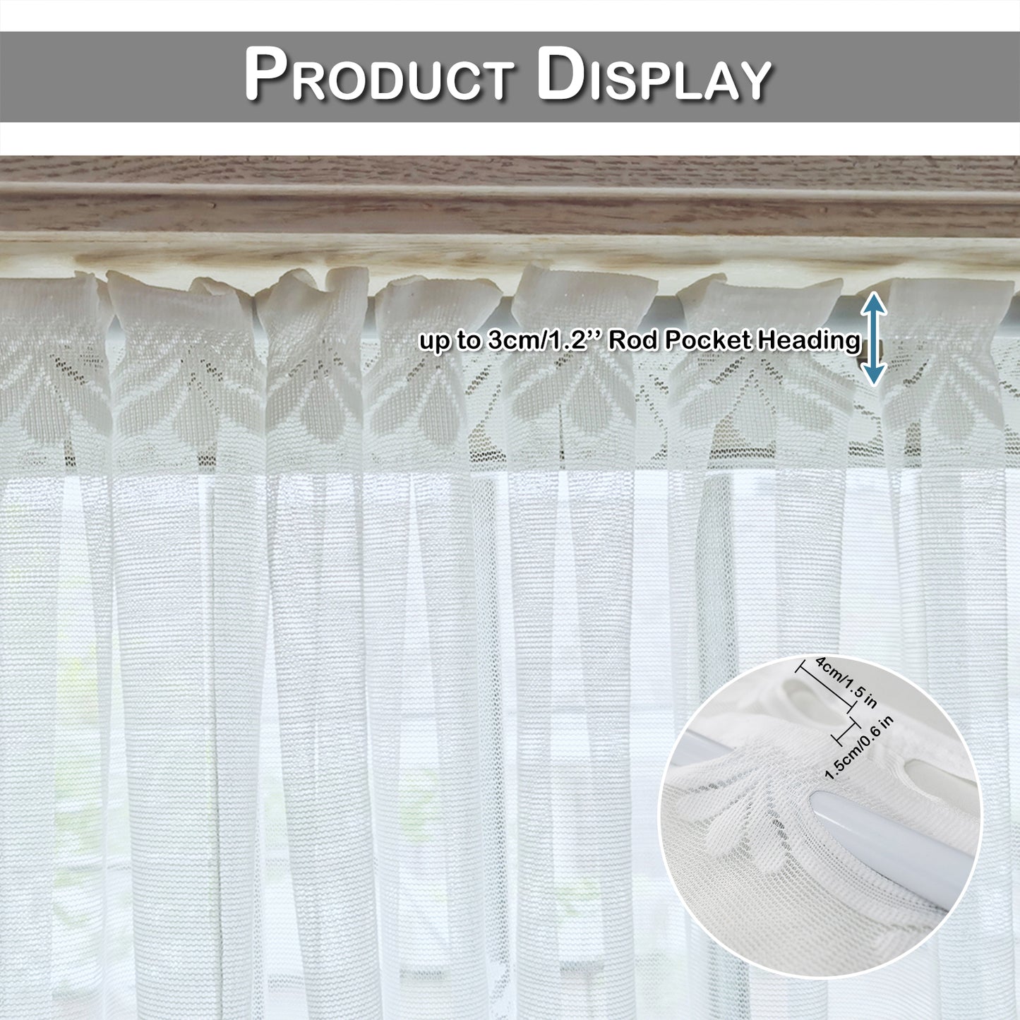 Floral Lace Door Short Curtains, 1 Panel, White, 105x100cm/155x100cm