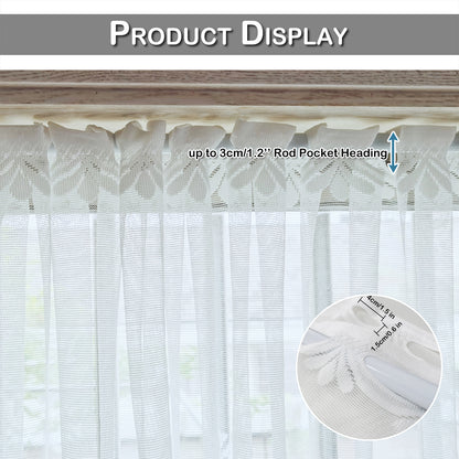 Floral Lace Door Short Curtains, 1 Panel, White, 105x100cm/155x100cm