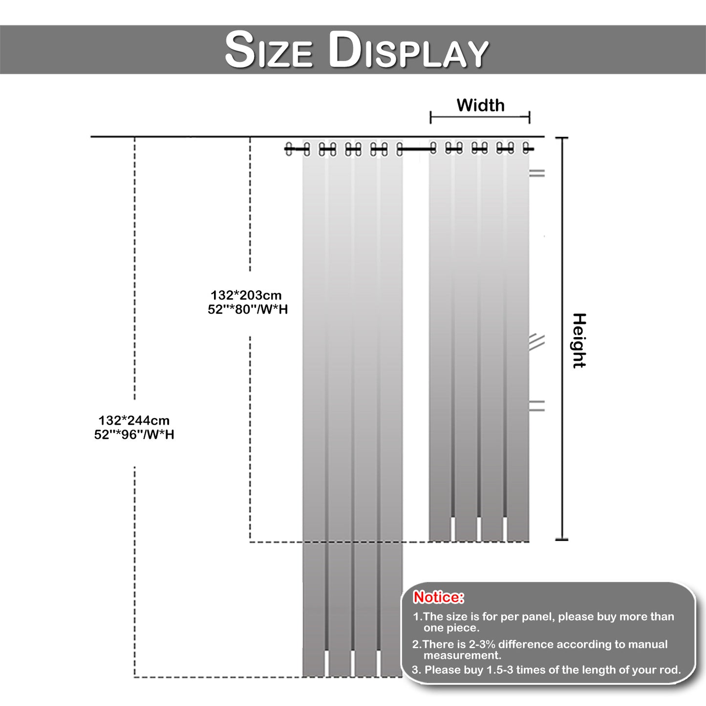 Blackout Door Curtains, 1 Panel, Gray, 132x203cm/132x244cm