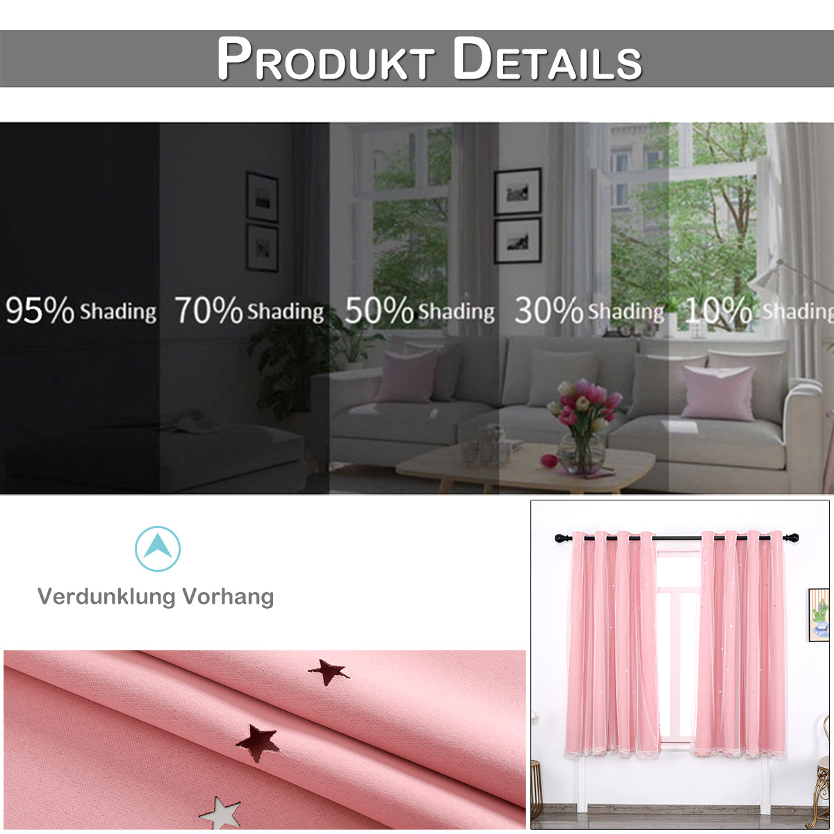 Verdunkelungsvorhang mit Tüll Overlay und Ausgestanzten Sternen – Einzelne Gardinenbahn