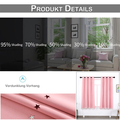 Verdunkelungsvorhang mit Tüll Overlay und Ausgestanzten Sternen – Einzelne Gardinenbahn