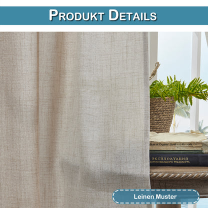 Set of 2 linen-look curtains with rod pocket and back tab in natural